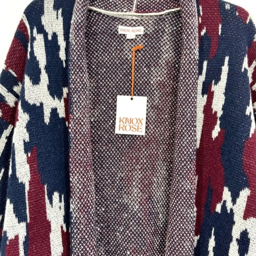 Knox Rose Women’s Navy Blue Long Sleeve Jacquard Knit Open-Front Cardigan - NWT - Picture 3 of 6